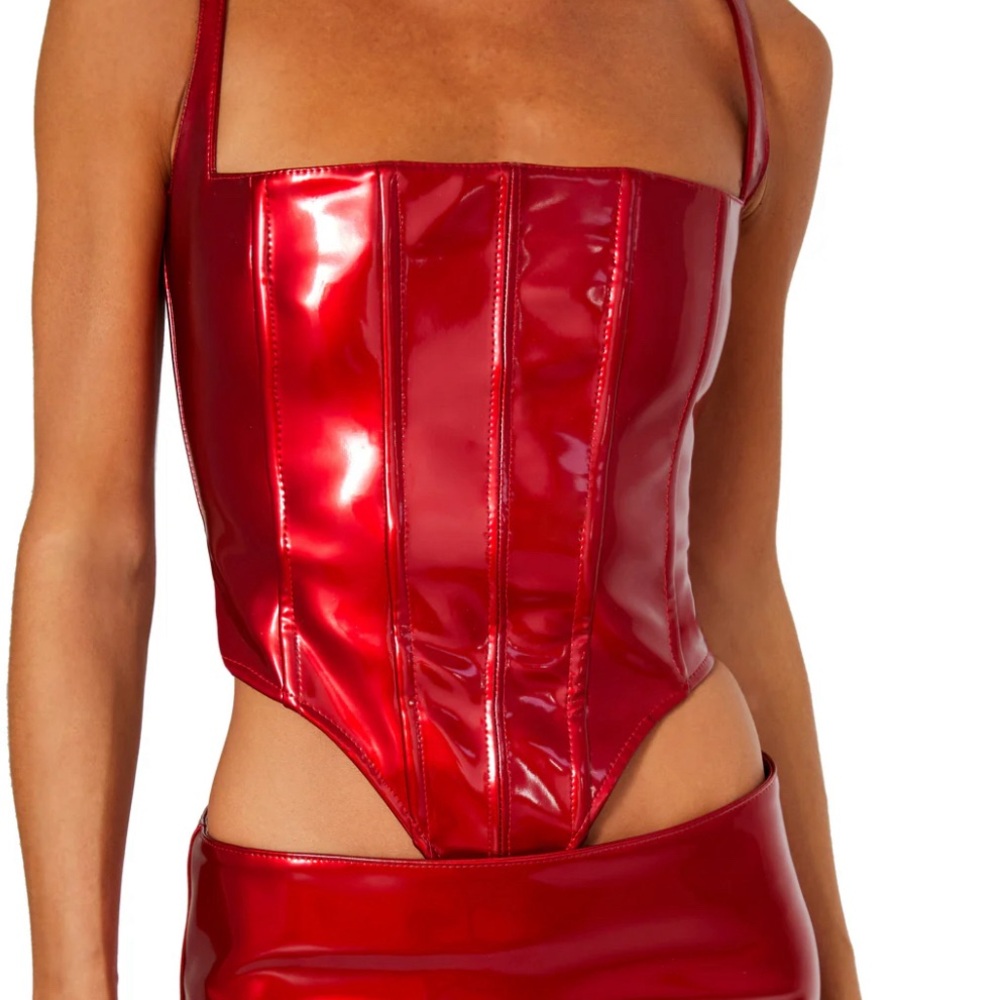LaQuan Smith Crimson PVC Bustier